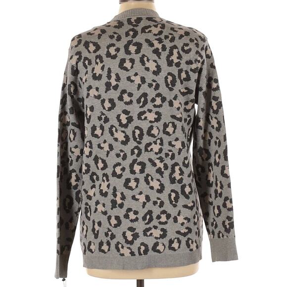 New Calvin Klein Large Open Front Cardigan Sweater Leopard Animal Print Gray L - Picture 5 of 7